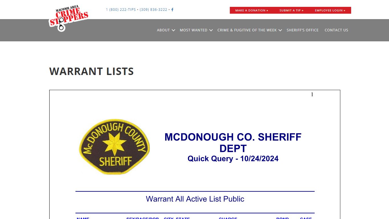 Warrant List - McDonough County Sheriff's Office / Macomb Area Crime ...